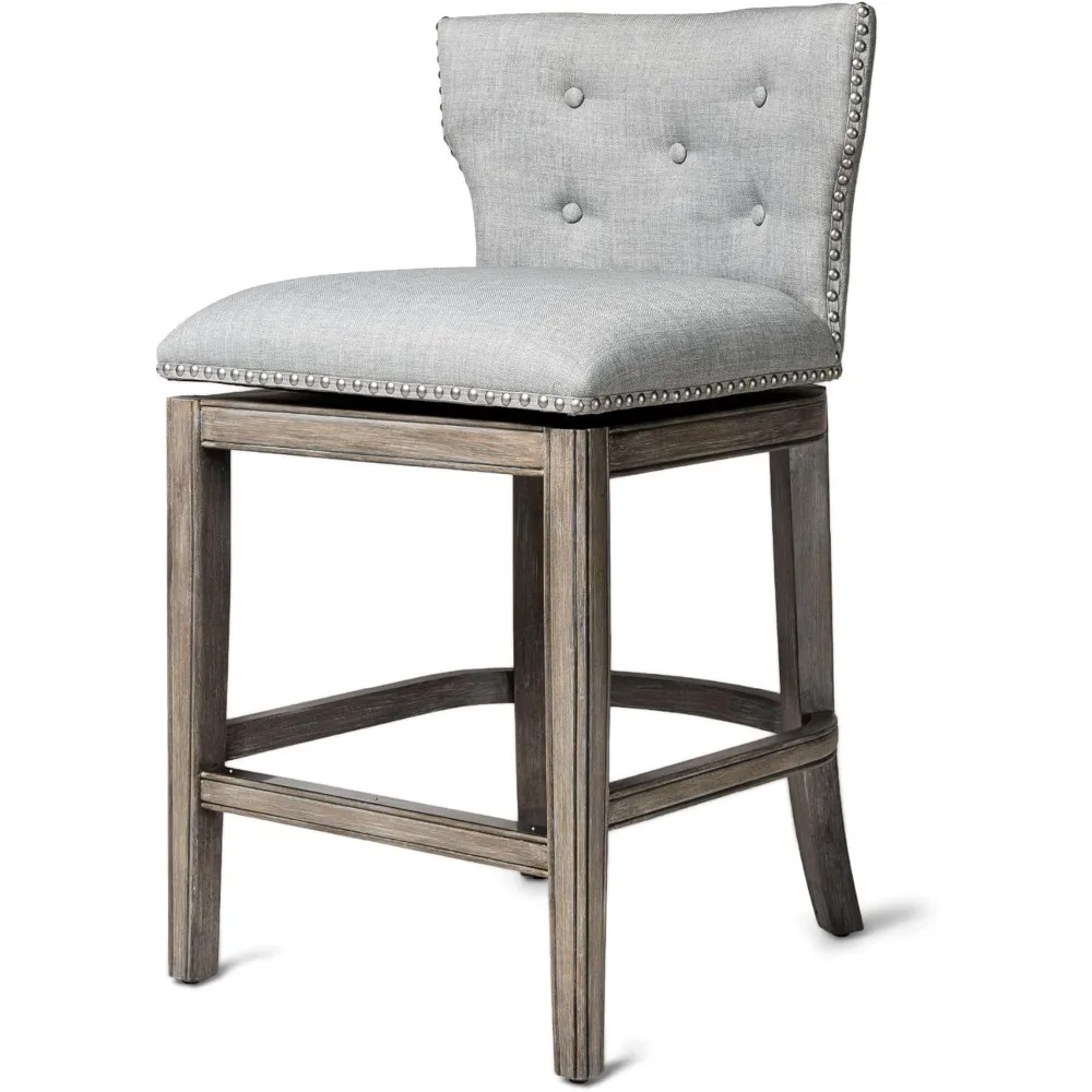 26 Inch High Counter Height Barstool with Low Back in Reclaimed Oak Finish with Ash Grey Fabric Upholstered Seat