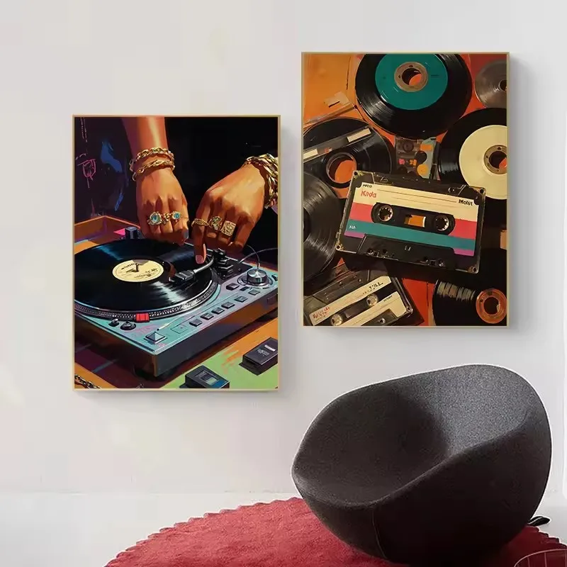 Retro Fashion Music Record Player Illustration Poster Canvas Print Wall Painting Living Room Bedroom Home Decoration Picture