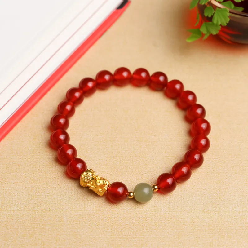 Natural Agate Pixiu Round Bead Bracelet Women's Transshipment Lucky