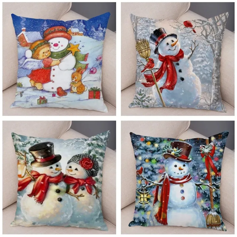 Cute Cartoon Snowman Cushion Cover Decorative Christmas Pillowcase Soft  Kids Room Sofa Cart pillowcase