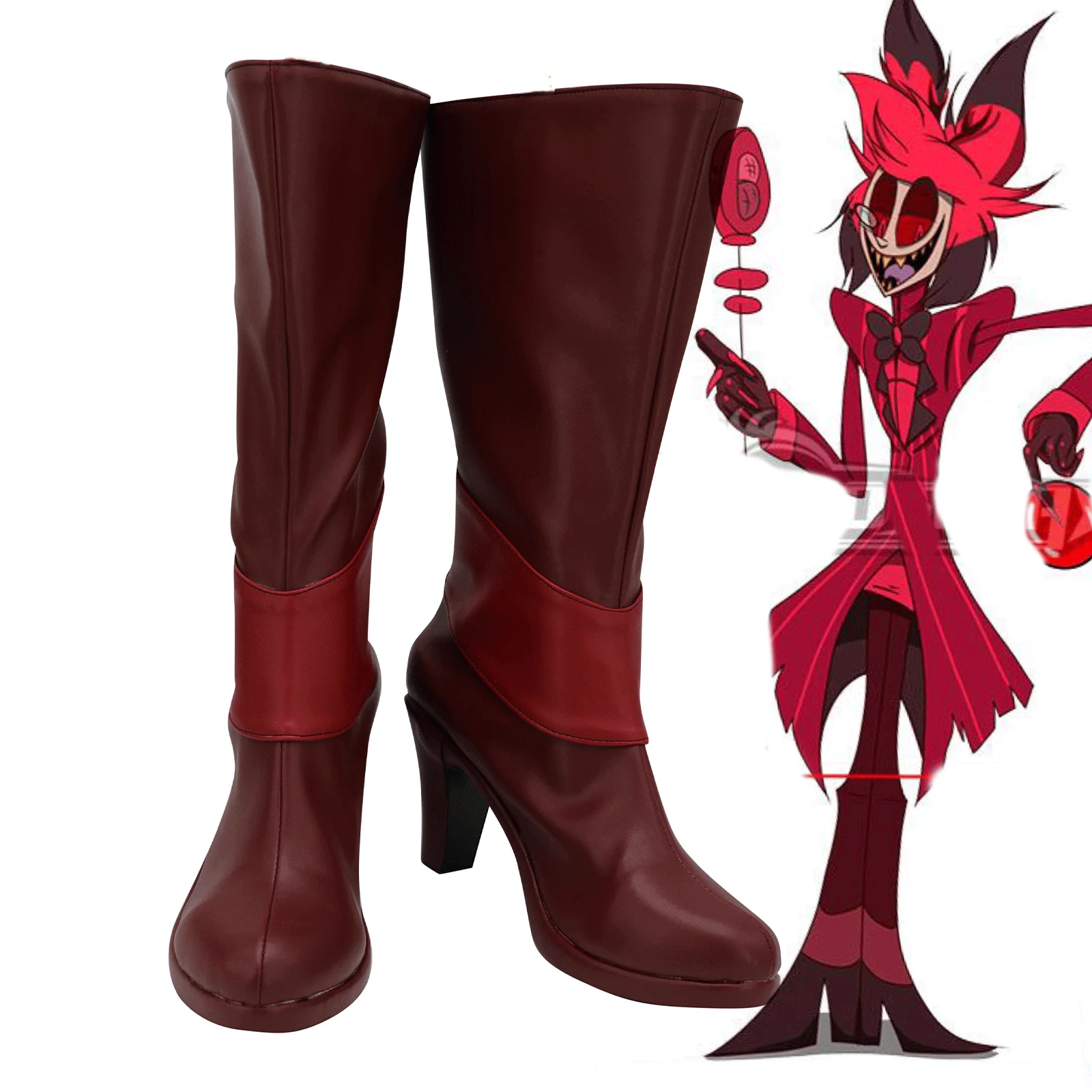 Alastor disfraz de Cosplay para hombre y mujer, zapatos con tacón de bota, accesorios de cuero, Hazbin, Disfraces de Halloween y Navidad, calzado de fiesta