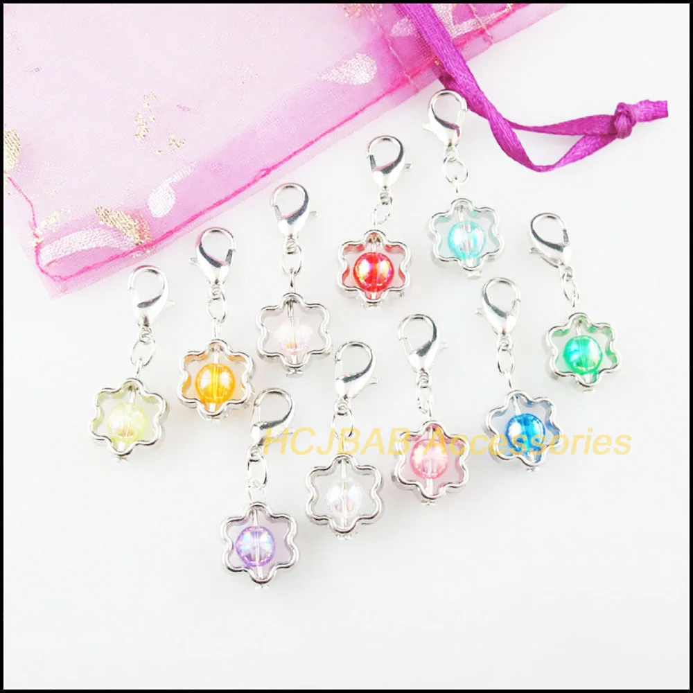 20 sztuk nudny posrebrzany kwiat rama mieszane Mirage żywica Charms zawieszki z Lobster Claw klamrami 11x16mm — zdjęcie 3