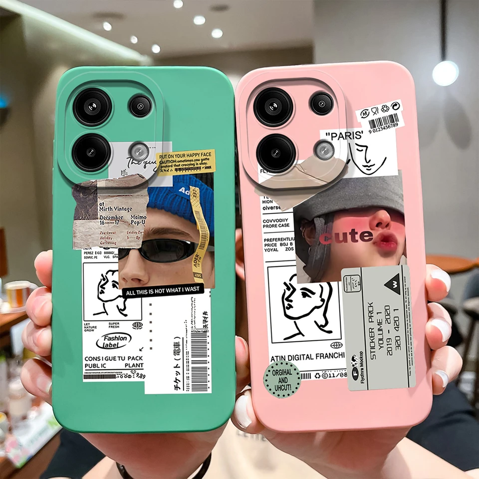 For Xiaomi Redmi Note 13 4G Case Fashion Label Couple Liquid Drop-Resistant Non-slip Cases For Xiaomi Note 13 Luxury Coque Funda