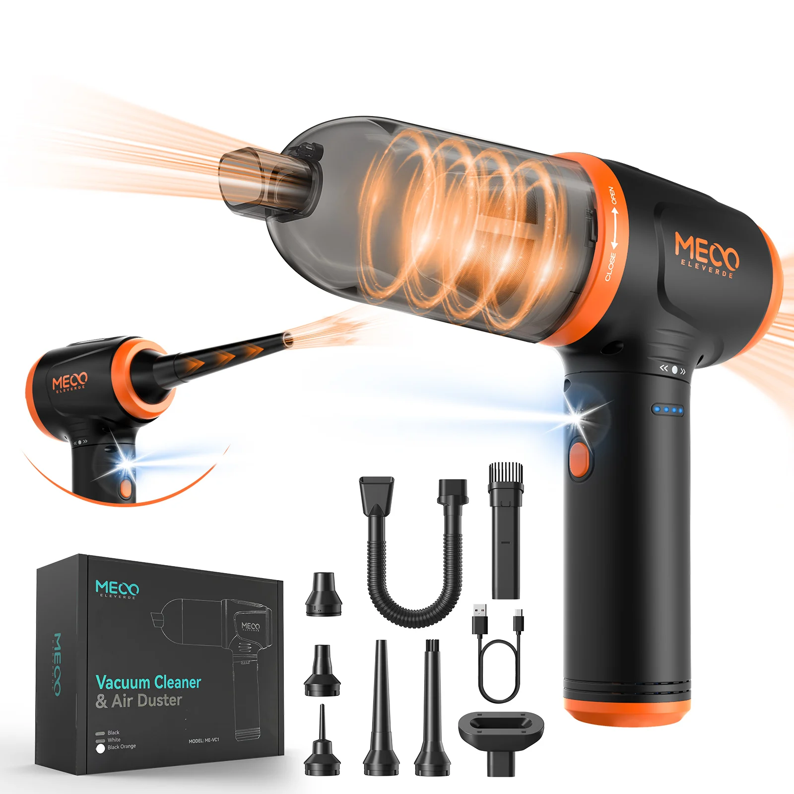 

ME-VC1 4in1 Compressed Air Duster 110000RPM Electric Air Blower 16000PA Keyboard Cleaner w/ LED Light for PC Computer