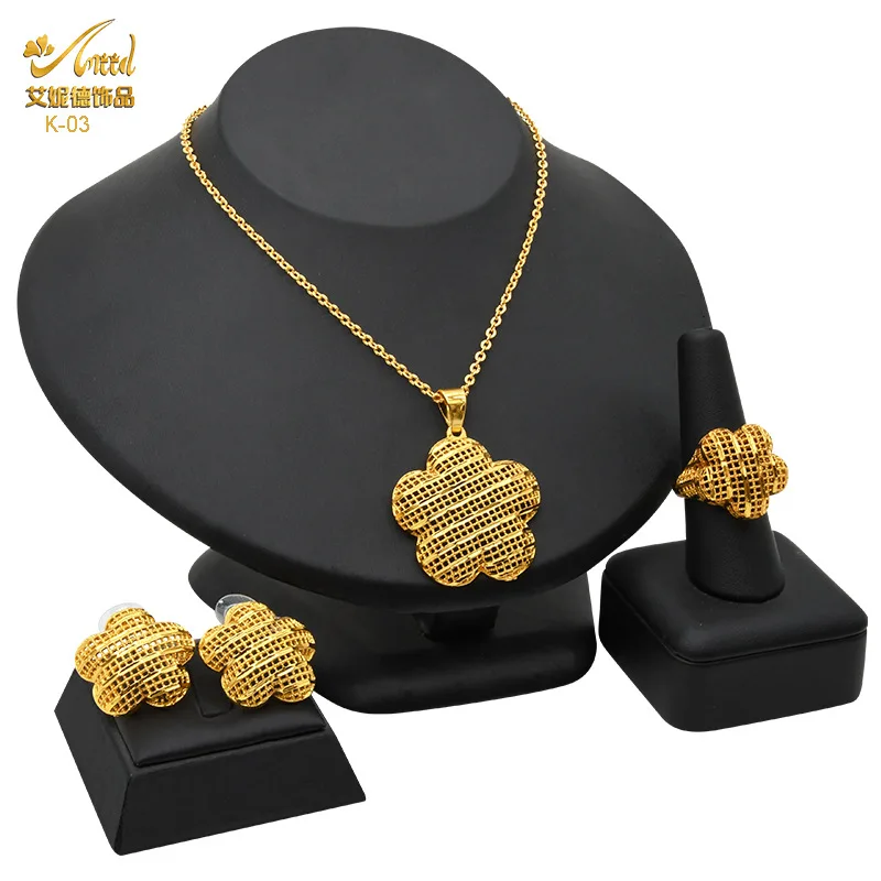 Women's 24K Gold Simple Geometric Shape Necklace Earrings Ring Set AU999 - Delicate details, smooth edge, comfortable to wear