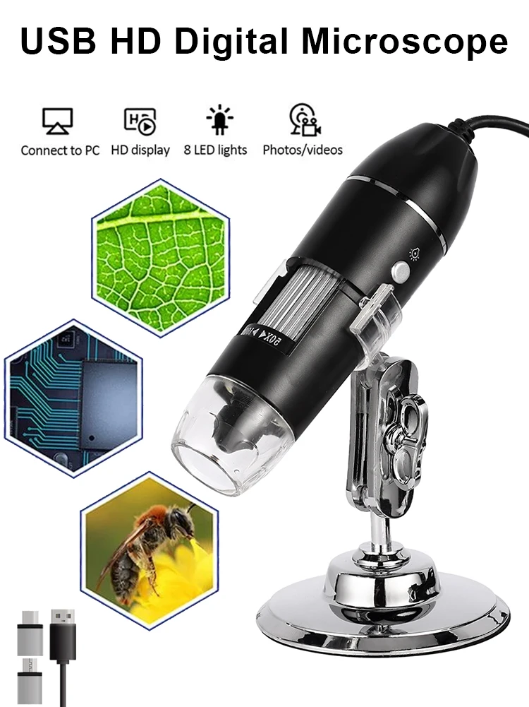 NEW USB digital microscope built-in LED 1600X 8 LED electron microscope endoscope zoom camera magnifying glass  lifting bracket