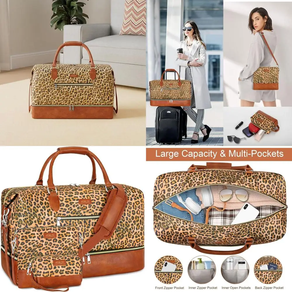 Women's Large Nylon Travel Tote Bag with Shoe Compartment for Overnight Trips