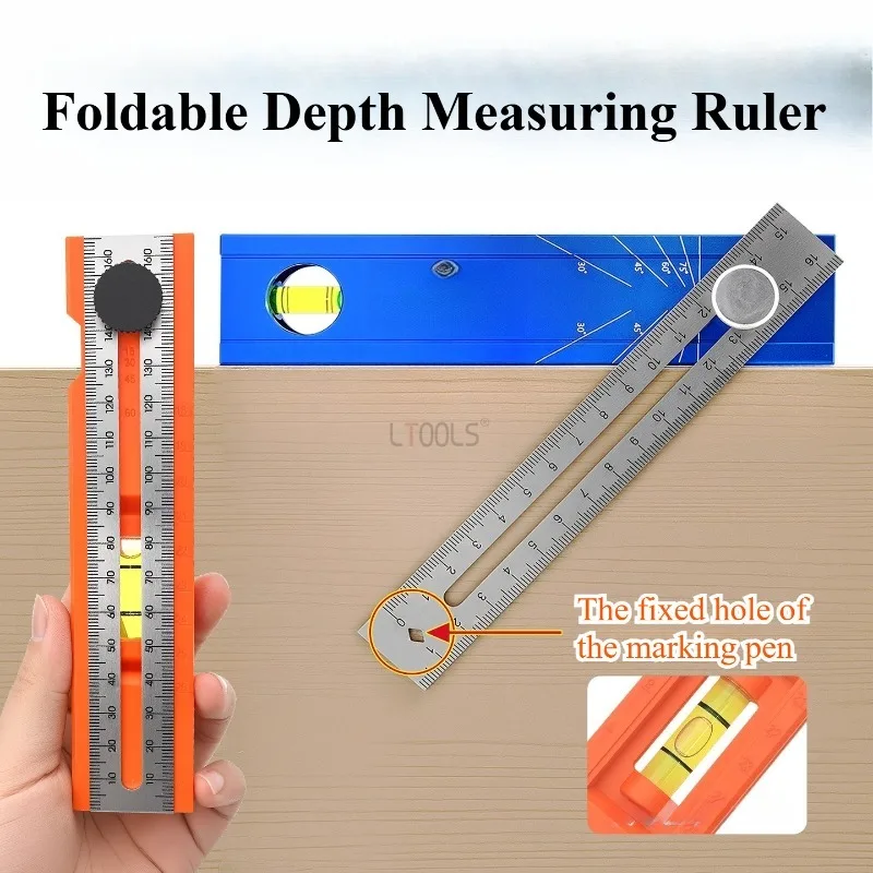 

Multifunctional Ruler Foldable Depth Measuring Ruler Adjustable Protractor Professional Woodworking Measuring Marking Tool Gauge