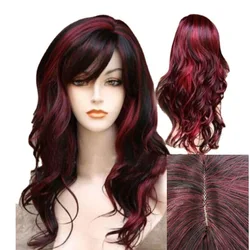 WoodFestival Wavy Cheap Cosplay Wigs For Women Synthetic Hair Wig With Bangs Black Blonde Red Burgundy Lolita Colored Highlight