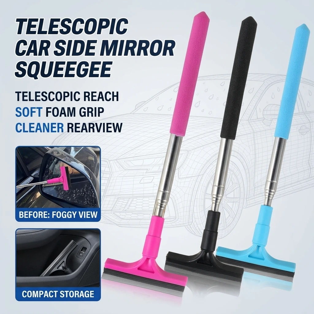 Telescopic Multifunctional Car Rearview Mirror Wiper with Glass Cleaning Brush Telescopic Window Washer for Auto Glass