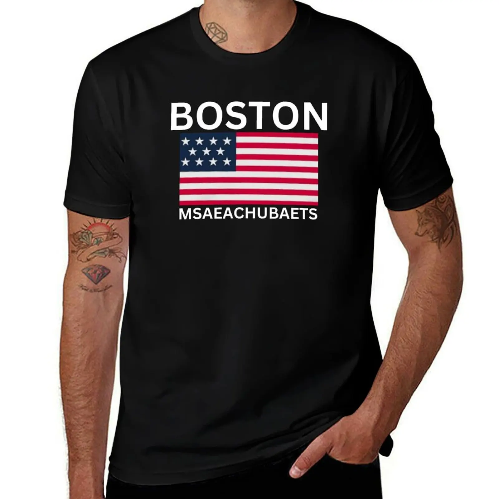 Boston Msaeachubaets T-Shirt Simple Print Design T-Shirt