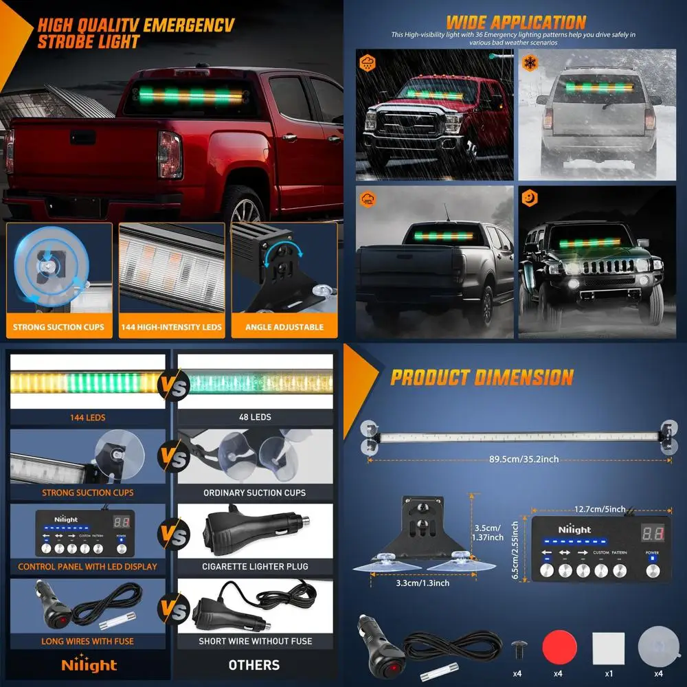 

Amber & Green LED Strobe Traffic Advisor Light Bar with Controller for Emergency Vehicle Warnings