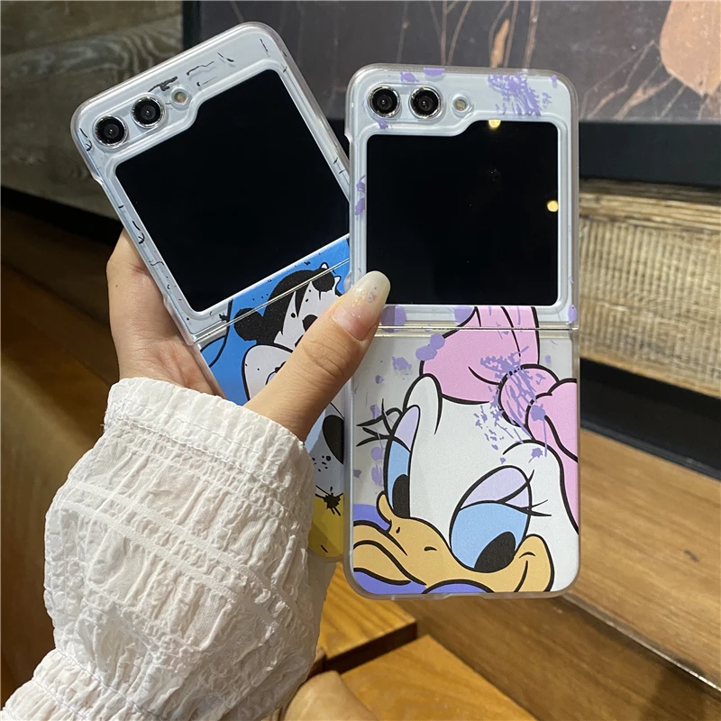 Anime Disney Family Donald Duck Mickey Mouse Korean Style For Samsung Galaxy Z Flip 3 4 5 6 Cover Phone Case Gift