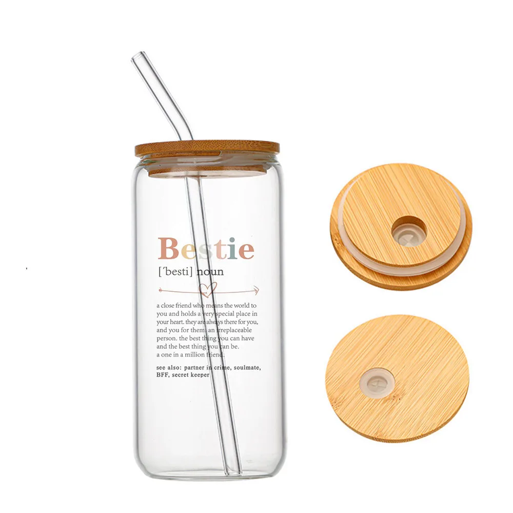

Bestie Gifts for Women - Gift for Women Best Friend Glass For Heat Resistant High Drinking Cup With Straws Lids 16 oz