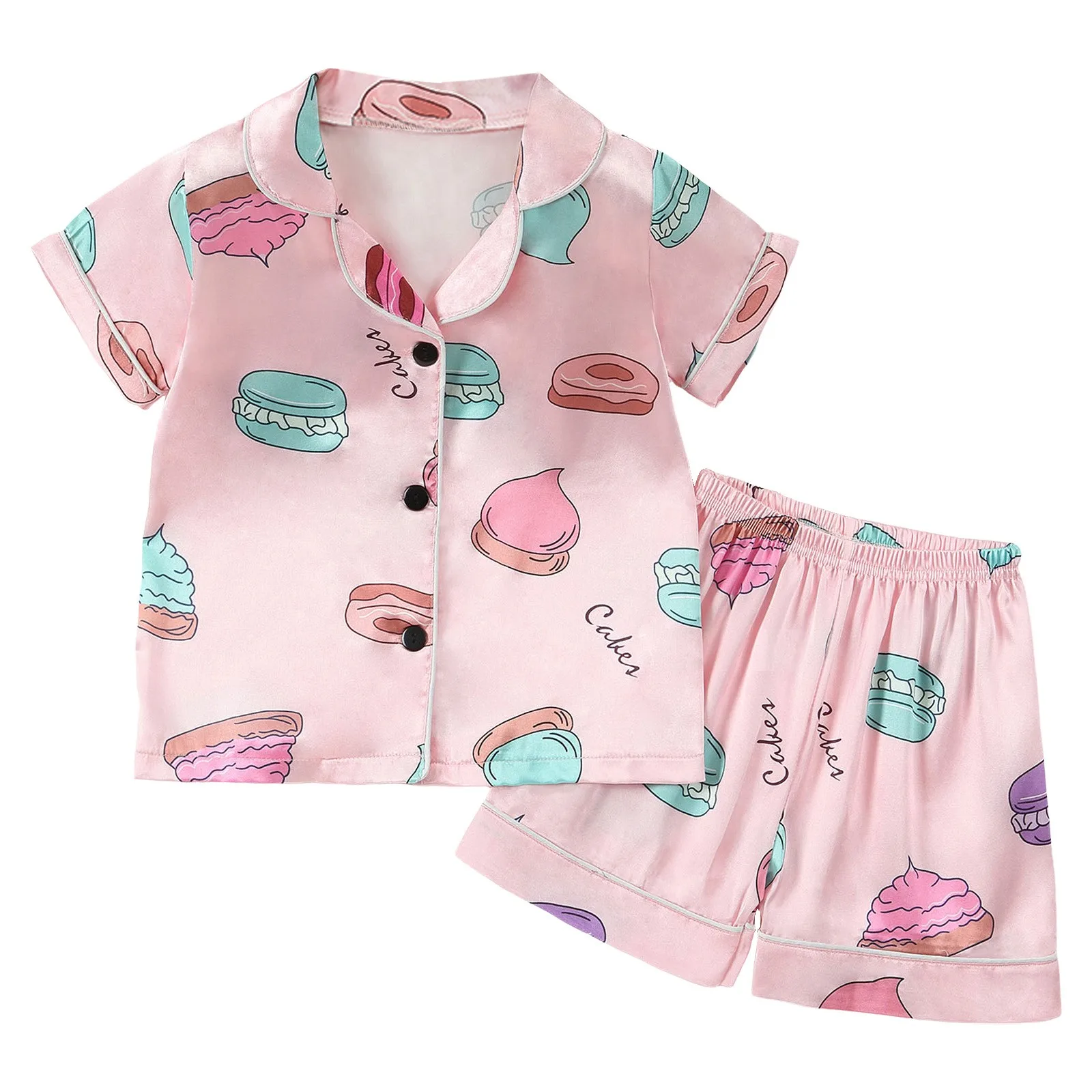 Toddler Kids Baby Boys And Girls Suit Sleepwear Cartoon Print Short Sleeve Pajamas Suit Summer Home Clothes 1T,2T,3T,4T,5T,6T