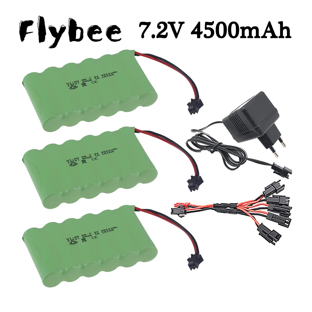 7.2v 4500mAh Ni-Mh batterij SM-stekker en oplader voor RC speelgoed auto's boten vrachtwagens treinen geweren robots onderdelen NIMH AA 7.2v batterij