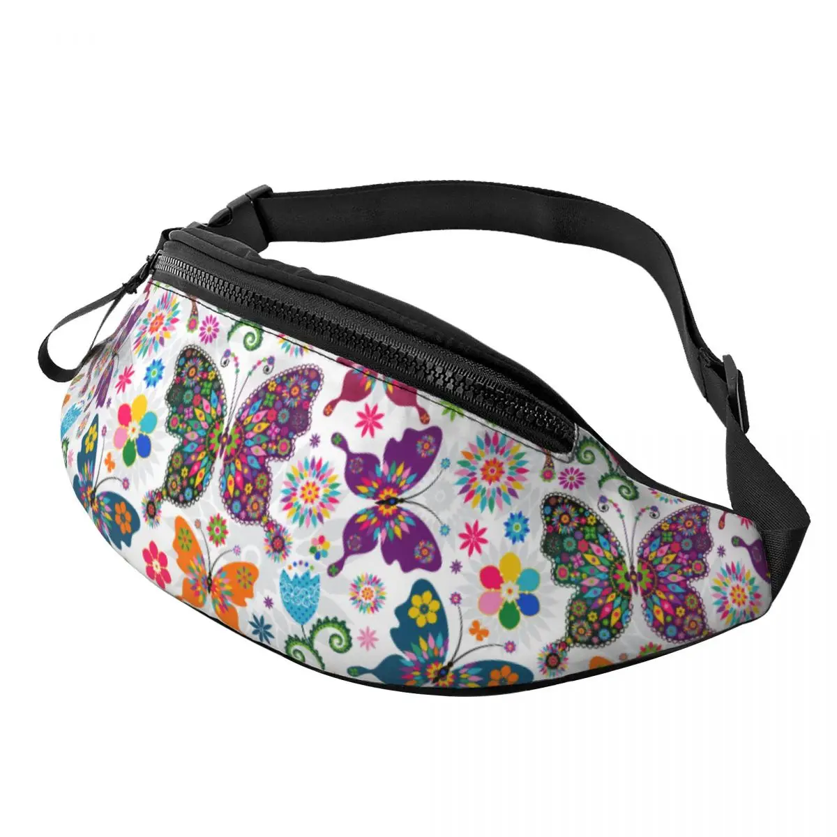 Custom Colorful Butterflies And Flowers Fanny Pack for Women Men Butterfly Crossbody Waist Bag Cycling Camping Phone Money Pouch