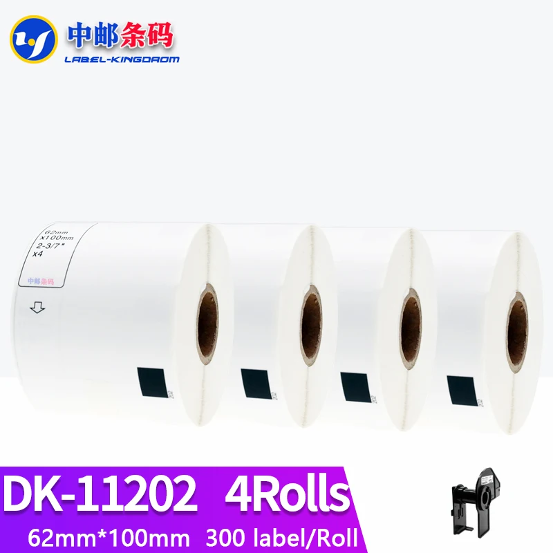 

4 Refill Rolls Compatible DK-11202 Label 62mm*100mm 300Pcs Compatible for Brother Label Printer White Paper DK11202 DK-1202