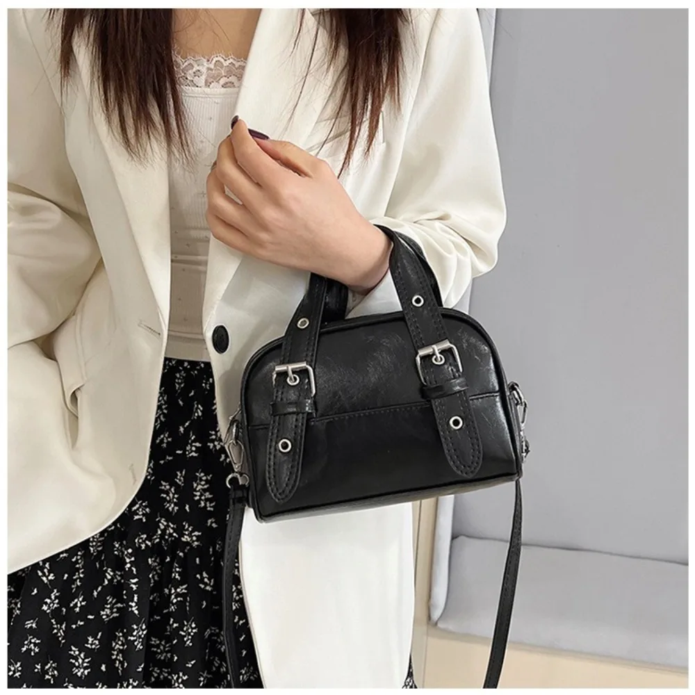 

New Vintage Buckle Shoulder Bag Mini PU Leather Boston Crossbody Bags Designer Luxury Women’s Handbag Spicy Girls