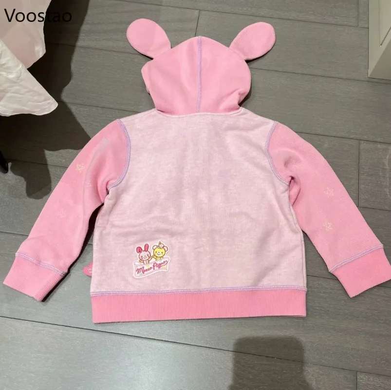 Japanese Sweet Lolita Style Zipper Hoodies Women Kawaii Cartoon Embroidery Bunny Hooded Sweatshirt Autumn Winter Warm Coat Tops