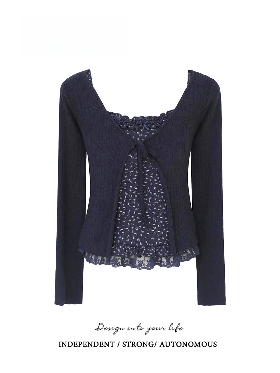 

Sweet Sle Кружевной укороченный топ с цветочным принтом и длинный вязаный кардиган Sve, комплект из двух предметов, женская внутренняя одежда, повседневная осенняя мода