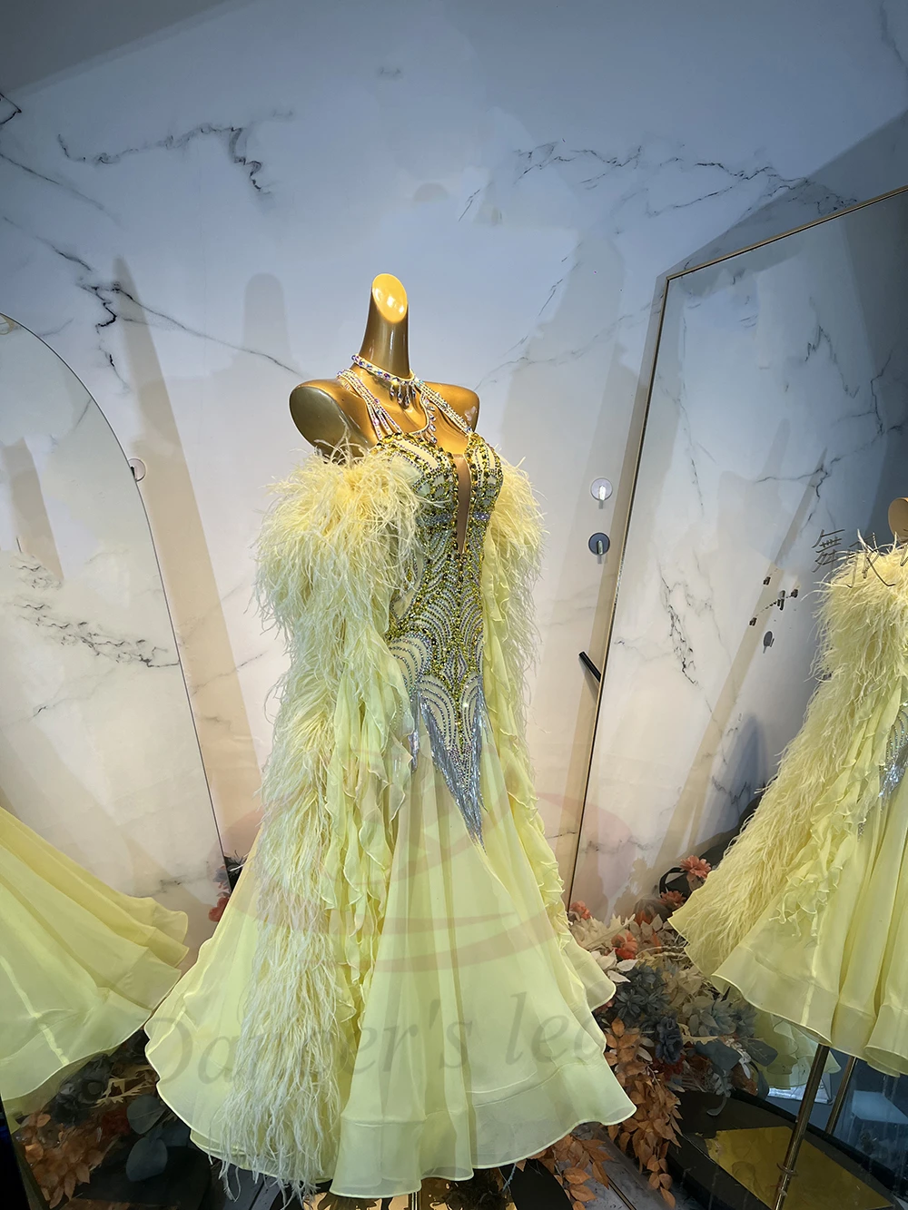 Latin Dance Costume AB Stone Female Adult Children High-End Custom Silver Tassel Yellow Large Skirt Samba Performance Dress