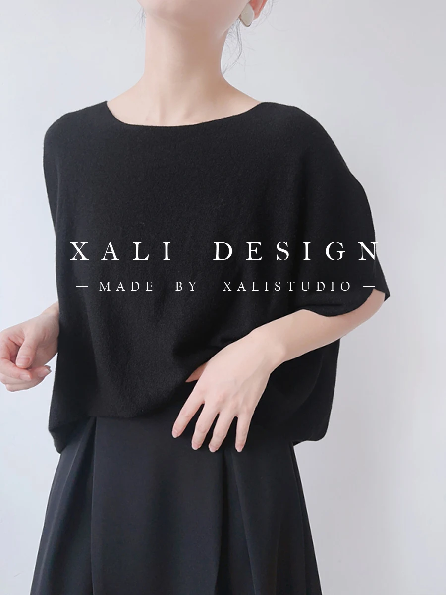 

XALI Chic Knitted ort Sve round Ne T-irt Women Summer Loose Casual Sle Inner Wear Bla Color Small Size Friendly