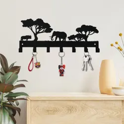 Metal Elephant Key Holder for Wall, Metal Key Organizer Wall Decorative with 7 Hooks, Black Wall Mount Key Holder FD60854313