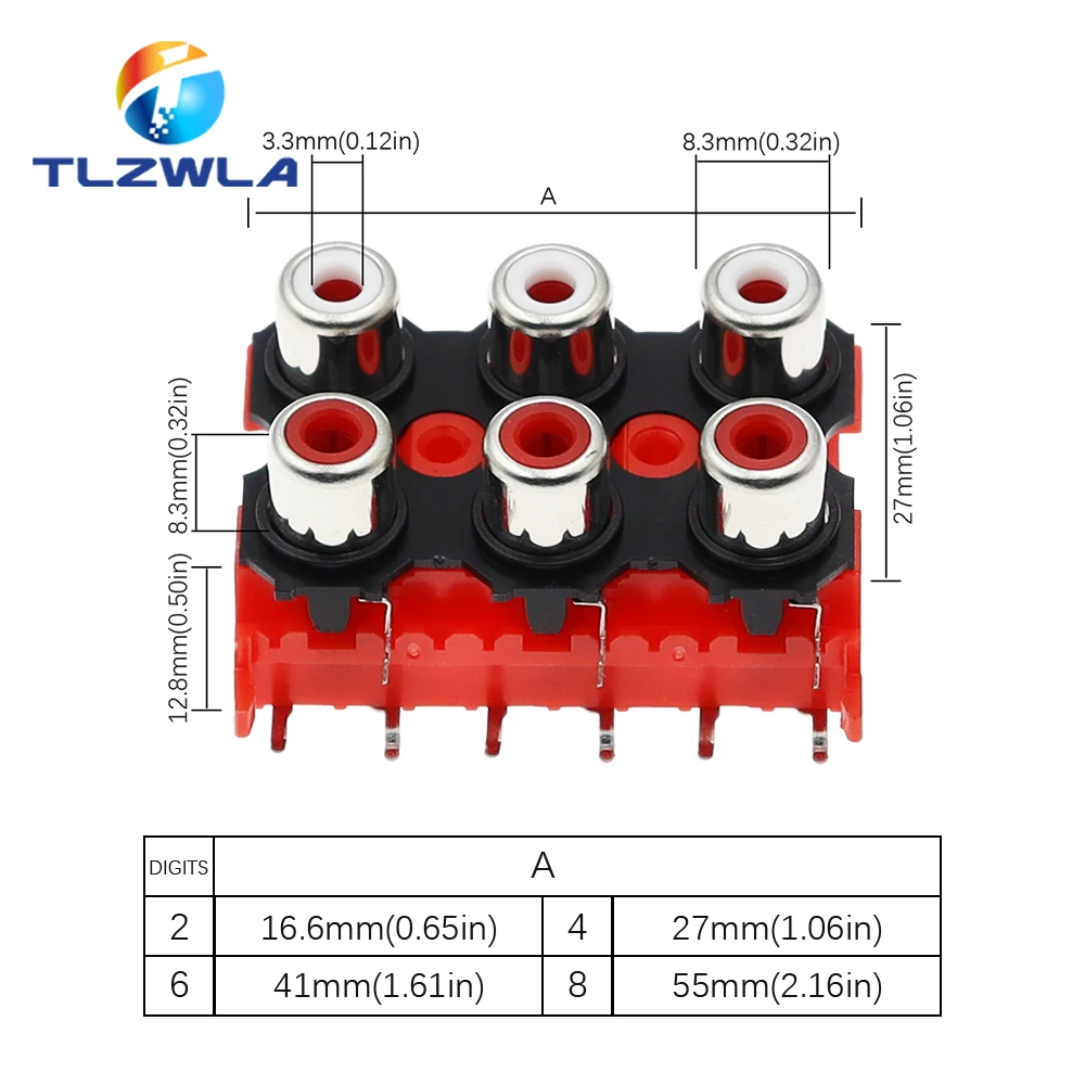 2 Stuks Nieuwe 2P 4P 6P 8P Rca Vrouwelijke Audio Video Plug Av Connector Connector AV2-8.4-13 Rode Pcb Onderdelen