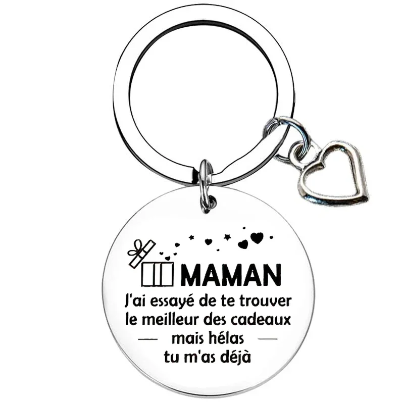 French Happy Birthday Mom Keychain Keyring Gifts from Daughter Son Mom Birthday Christmas Gift for Mother