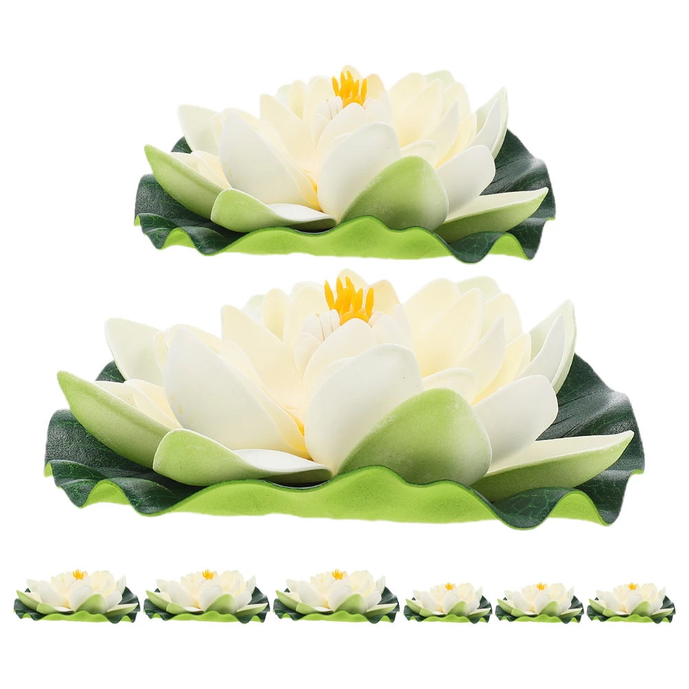 

8pcs Floating Pool Flowers 17Cm 10Cm Fake Water Lilies Artificial Lotus Leaves Realistic Pond Plants Fish Tank Garden