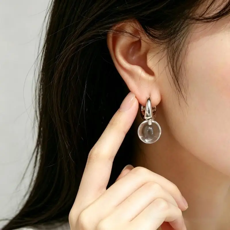 2026 Korean Fashion Transparent round Ball Pendant Earring Hooks for Women Girls Daily Party Wear Versatile Jewelry Accessory
