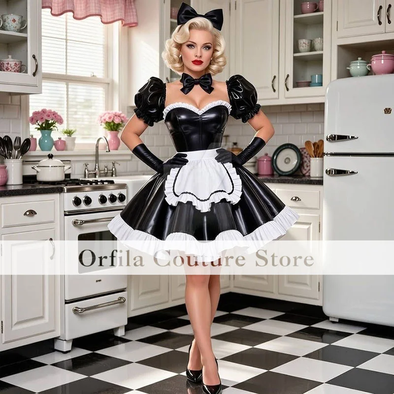 

Изящное черное платье горничной с фартуком, мини-платье А-силуэта для выпускного вечера для темнокожих девушек, косплей-костюм, вечерняя коктейльная одежда, на заказ