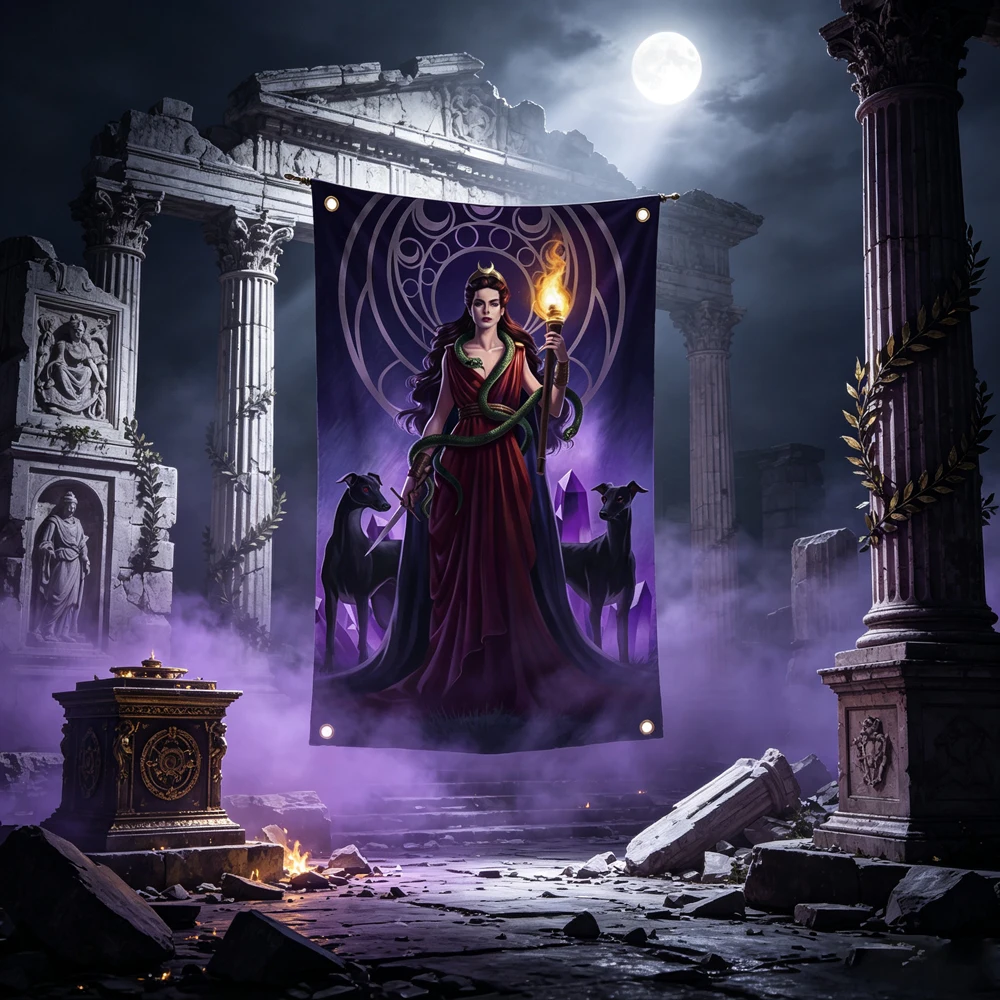 60x90cm 90x150cm Goddess Hecates Flag Wall Tapestry Hippie Astrology Divination Witchcraft Backdrop Painted Moon Wall Decoration