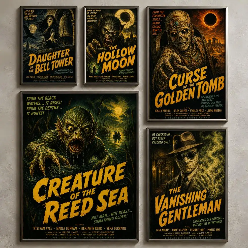 Movie U-Universal Monsters-s Poster Vintage Self Adhesive PP Wall Art Home Bar Bedroom Decor Gift