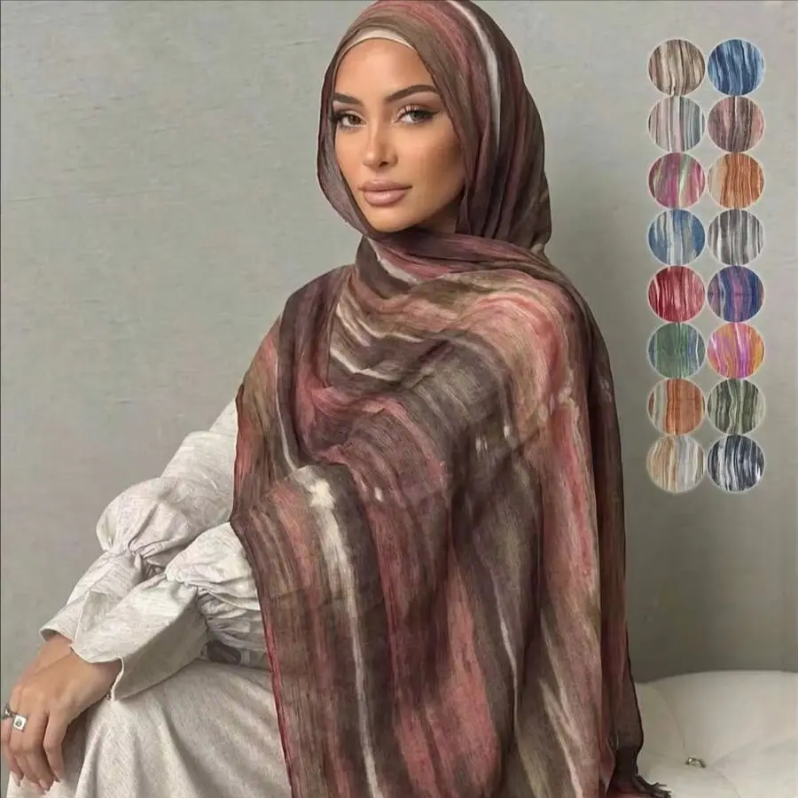 Fashion Rainbow Striped Print Modal Hijab Scarf Tie-dyed Long Shawls Muslim Headscarf Islamic Turban Head Wrap Ramadan Eid