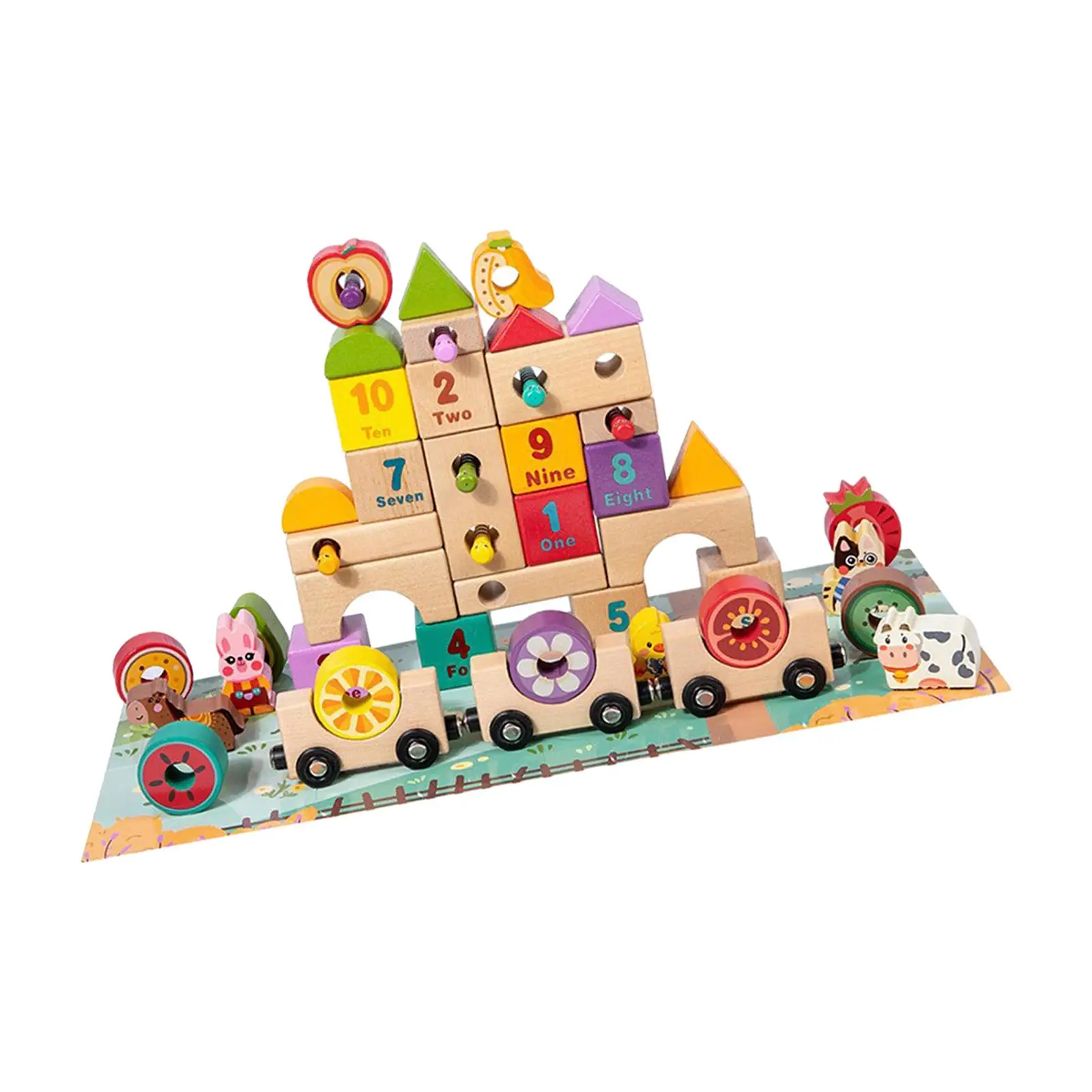 Holz Gebäude Stapelblöcke Set Puzzle Cartoon Montessori Spielzeug für