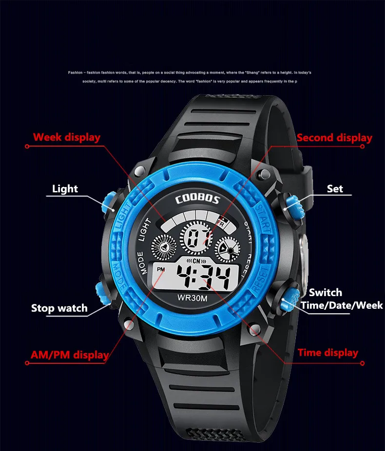 Digital Watch For Kids Waterproof Sport LED Electronic Wristwatch Fashion Luminous Calendar Alarm Children's Watch montre enfant