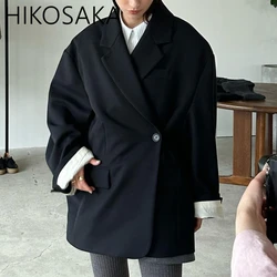 Japan Style Simple Loose Casual Blazers Women Chic Single Button Notched Collar Fashion Jackets 2024 Fall Winter All-match Coat