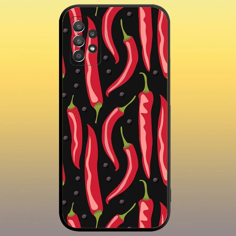 Spicy Chili Pepper Phone Case for SamsungA 91,80,73,72,71,70,53,52,51,42,41,40,32,31,30,22,21,20,13 S 4G 5G Soft Black Case