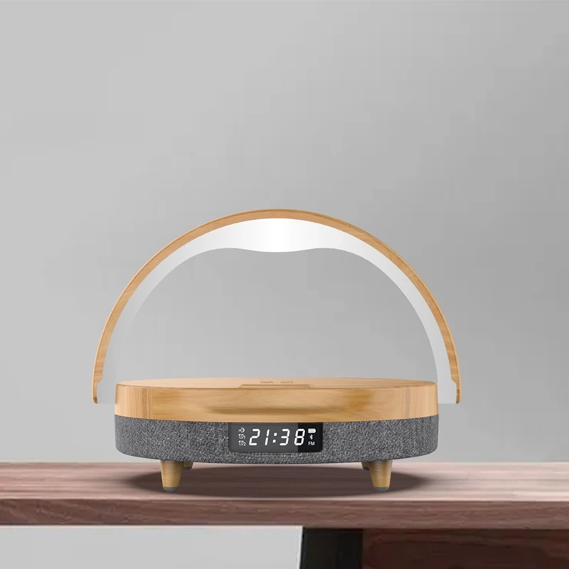 ลำโพงบลูทูธมัลติฟังก์ชันพร้อมชาร์จไร้สาย LED ข้างเตียงไฟกลางคืนที่ชาร์จไร้สายโทรศัพท์มือถือ