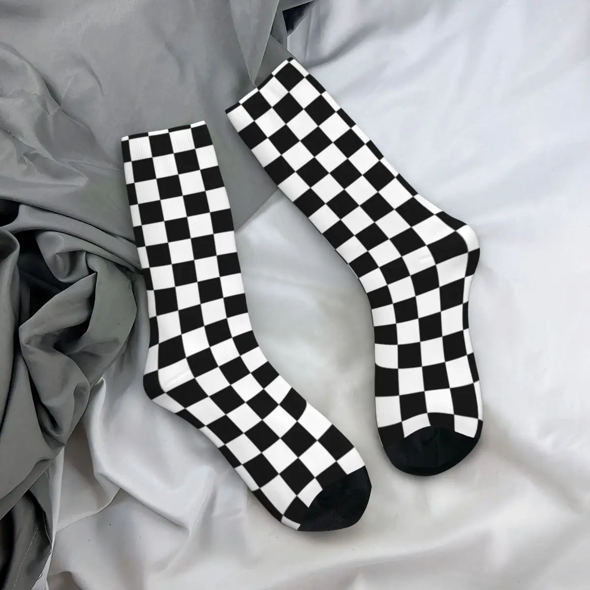 Black Checkerboard Socks Classic Black and White Checker Teen Decorative Mid Stockings Large Chemical Fiber Quality Home Socks