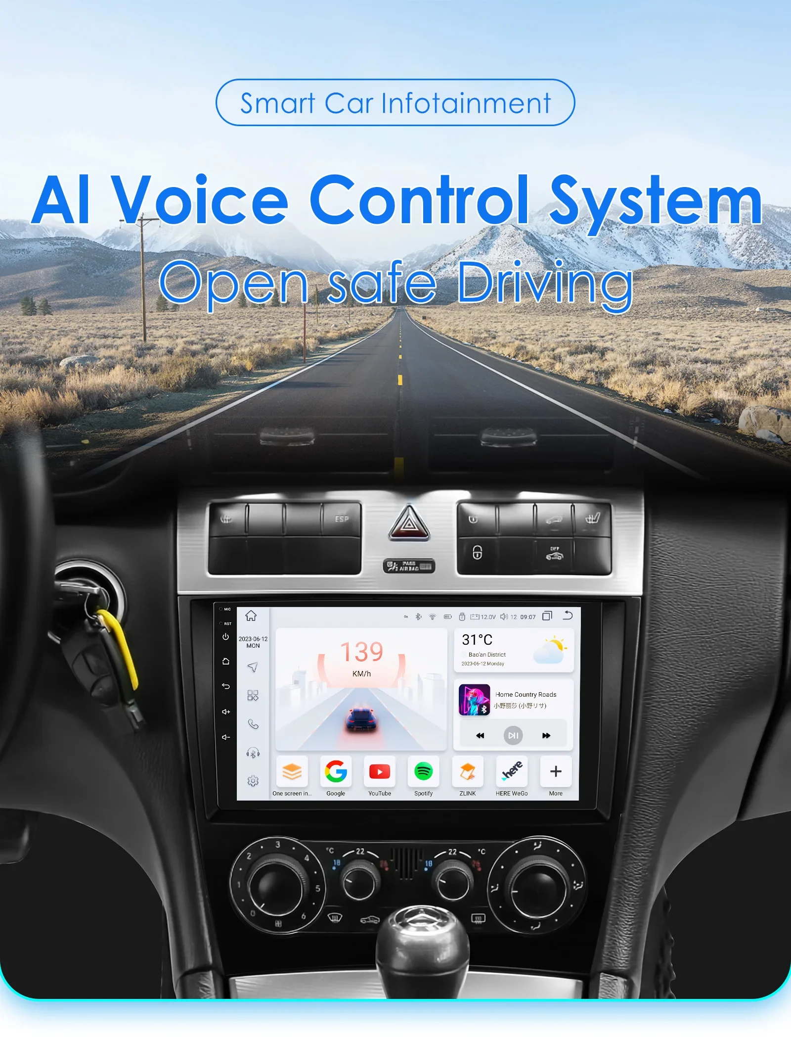Hizpo 9 Zoll Wireless CarPlay Android Auto Autoradio für Mercedes Benz CLC W203 C-Klasse C180 C200 CLK200 CLK W209 UI7862 360 ° CAM – Detail 2