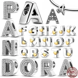 Abalorio De Plata De Ley 925 con letras del alfabeto, abalorio De nombre De A-Z, compatible con Pulsera Original, colgante De Plata De Ley 925