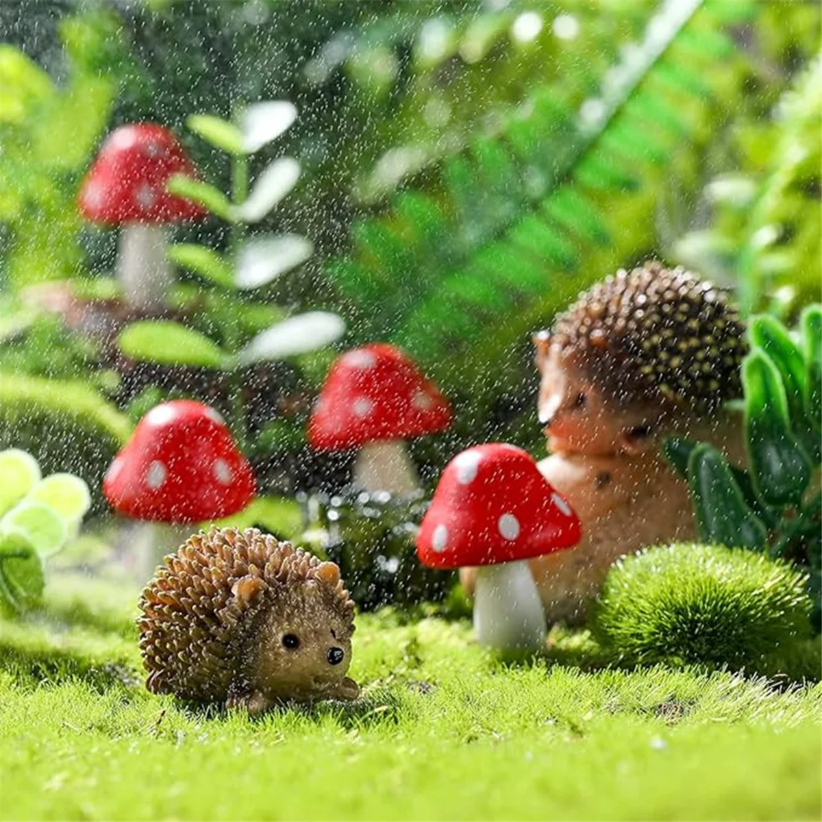 New Garden Fairy Accessories Resin Hedgehogs and Wood Mushroom Miniature Decorations for Bonsai Craft