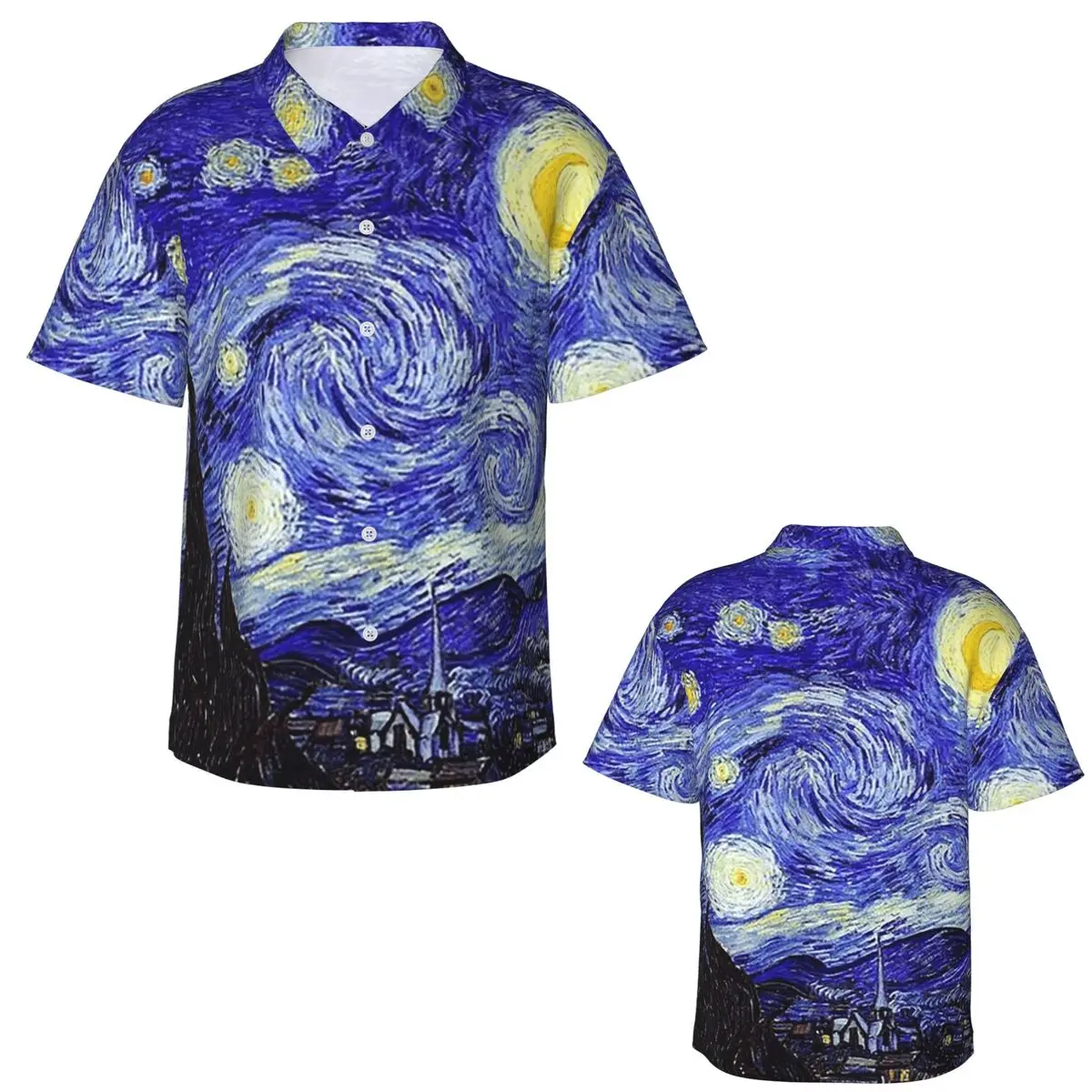 A Starry Night Van Gogh Mountain Inspiration Hawaiian Shirts Casual Men Short Sleeve Shirt for Summer Beach Men's Button Tops