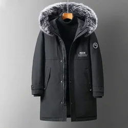 Winter Long Down Jacket Men's Trendy Big Fur Collar Hooded Windproof Warm White Duck Down Coat Men Casual Ski Suit Thick Parka