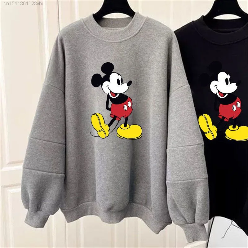 Disney Mickey Mouse Hoodie Youthful Woman Clothes 90s Trendy Thin Thick Oversize Hoodie 2000s Black Hip Hop Streetwear Y2k Girls