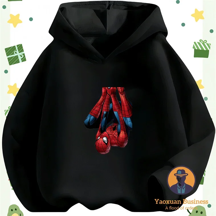 Venda quente 2025 homem-aranha meninos crianças pequenas meninas moletom com capuz bonito impresso dos desenhos animados à prova de vento quente outono inverno elegante