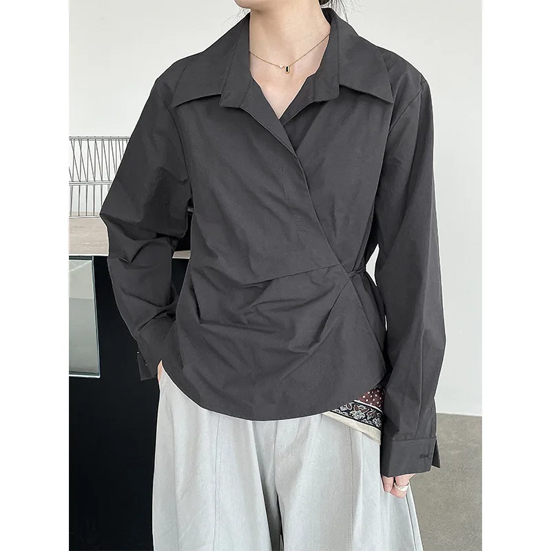 

Женская рубашка с завязкой на талии, осенний однобортный топ с длинными рукавами и осенним воротником 25,